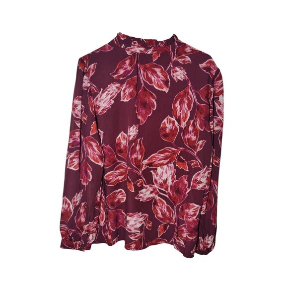 Christopher & Banks Red Floral Long Sleeve Ruffle Neck Popover Blouse Top L NWOT - Picture 4 of 10